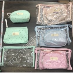 R0442 Набор косметичек 3 шт. ткань-силикон (светлые)