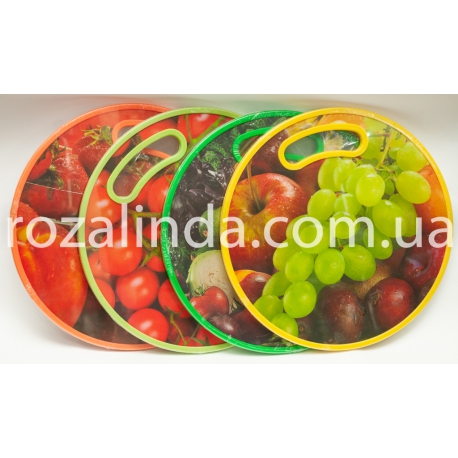 R0126 Доска разделочная пластиковая цветная круглая (фрукты) Д:30 см.