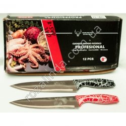 R0544 Нож 8-ка черная и красная ручка с белым узором (32 см.) 117 гр.