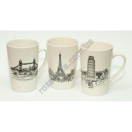 R0906 Чашка керамическая с рисунком (Париж) в асс.(48 шт/ящ)