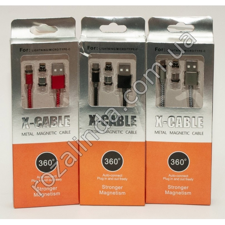 R0710 Кабель USB 3 в 1 магнитный (металл.) (для Android, iPhone, Type-C) Х-Сable(подсветка)