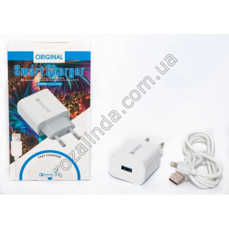 М0059 Зарядное устройство 1 USB + кабель 1 м., айфон, Smart Charger, Qalcomm 3.0, 78 гр.