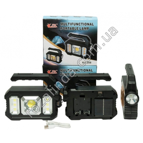 М0227 Фонарь Kejia, KJ-208, Micro USB + солн.батарея, разъем под 4 батар.АА, (17*14*4 см) 243 гр.