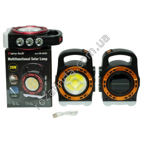 М0229 Фонарь Hurry Bolt, HB-6678C, Micro USB +USB A, + солн.батарея, (19*12*5см) 306 гр.