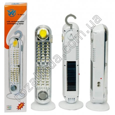 М0305 Фонарь/светильник 1+42Led 'UL8683', 2 реж, зар.вилка+солн.бат., подставка, 25*5*4.5см,&nbsp;222гр,