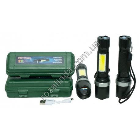 М0309 Фонарь полицейский металл 14см,1+1 Led, Zoom, XPE COB, в пласт.пенале,&nbsp;14*3.2см,&nbsp;102гр