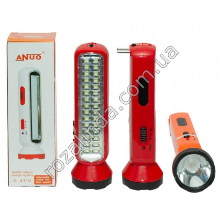 М0314 Фонарь ANUO, JL 4316, 1+30LED, зарядка-вилка выдвижная, 21.5*6.2*3.5см, 250гр
