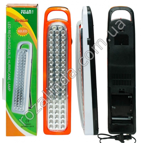 М0315 Фонарь 62Led FEIAN, FA-6828, зарядка вилка+разъем под 3бат., 41*8.5*6см,&nbsp;496гр