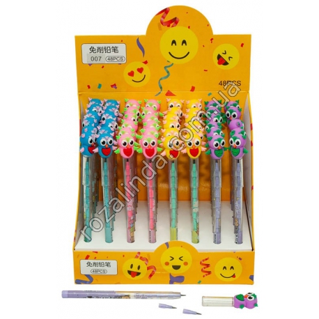 М0208 Карандаш (10 запас. стержн) 48 шт/уп, с игрушкой "Сова" №6136, 17,5 см, 11 гр.