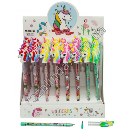М0236 Карандаш (10 запасных стержней) с игрушкой/фигуркой 'Единорог,&nbsp;16.5см,&nbsp;11гр, 48 шт/доза