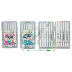 М0252 Скетч-маркеры двусторонние тонкие (перо/кисть) 12 цветов, Zishu Color Marker, ZS 239