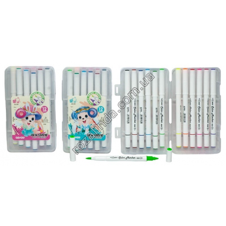 М0252 Скетч-маркеры двусторонние тонкие (перо/кисть) 12 цветов, Zishu Color Marker, ZS 239
