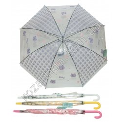 М0159 Зонт трость детский, силикон прозрачный, клетка, "Bonjour, aloha, hello good", 73 см., 275 гр.