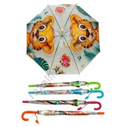 М0161 Зонт трость детский, силикон прозначный, "Кошка, тигр, белка, слоник", 67 см, 230 гр.