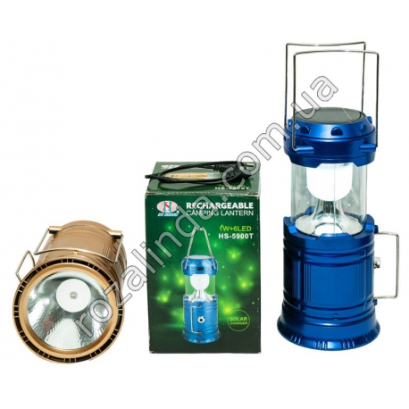 М0349 Фонарь выдвижной 'He sheen' HS-5900Т,1W+6Led, две мет.ручки, зарядка-вилка+USB A+солнечная бат