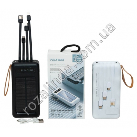 М0364 Power bank портативное зарядное устройство 'Polymer' 3.7V, 20000mAh, 4кабеля для зарядки: micro, Type C, Lighting, USB A,