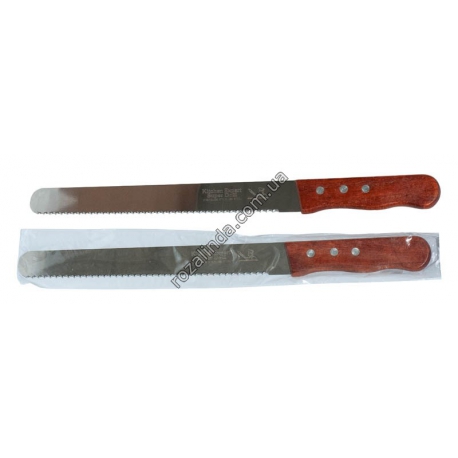 М0355 Нож с пилочкой, деревяння ручка, для хлеба "Kitcen Expert" 37см, 75г.