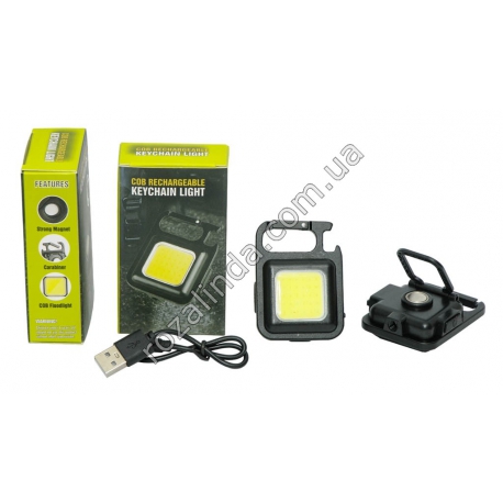 М0164 Фонарик-брелок аккумулят. 150 мА LED COB с карабином и магн., подпорка, метал., 6*4.5*2см, 32г