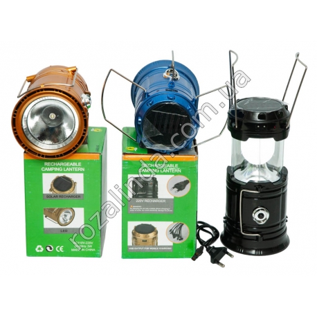 М0350 Фонарь выдвижной 'SiHONG' SH-5800Т, 1W+6Led, 2е мет.ручки, зарядка-вилка+USB A+солн.батар.