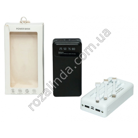 М0369 Power bank портативное зарядное устройство 'RoHS' 3.7wh, 20000mAh, micro+typeC вход, съемные 3 кабели для зарядки: micro,