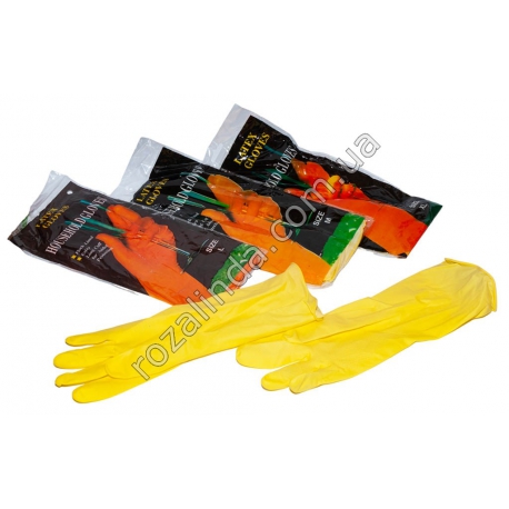 М0417 Перчатки латекс хозяйственные Household Gloves, цв.желт/оранж(M/L/XL)12 пар/уп(3 разм*4 шт/уп)