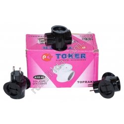 М0427 Тройник сетевой 'Toker' 12шт/доза, черный с заземлением, 16А, 250V, 9*5.5*5.8см, 60гр.