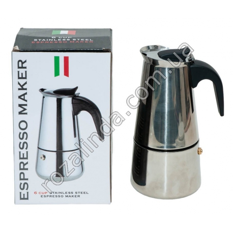 М0473 Кофеварка гейзерная Espresso Maker Классик на 6 чашек, сталестин, 19*9.5см, 409 г