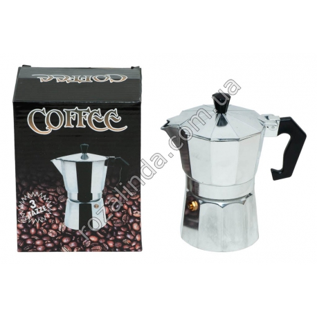 М0474 Кофеварка гейзерная алюмин. на 3 чаш. в кор. , Coffee, 12*9.5*16см, 223г