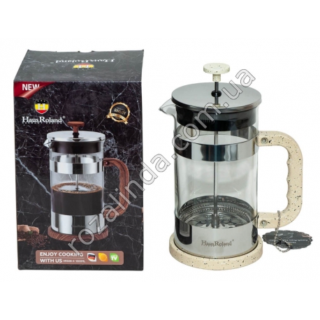 М0482 Френч-пресс из нержав. стали+пластик STouch, 1000мл, Hous Roland, HR508-4, в кор., 14*13*22см