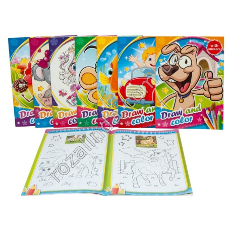 М0507 Раскраска+наклейки Draw and color A4-10-61(16 стр./28,5*20,5/75гр.(12шт/доза)