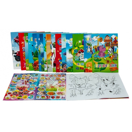 М0511 Раскраска+наклейки Colouring Book JYHF-YC (20 стр./20,5*14/30гр.(12 шт/доза)