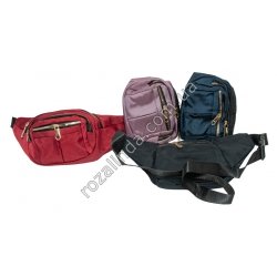 М0440 Сумка-бананка женская (на пояс), три отдела, плотная, однотонная, 20×16×5см, 137гр.