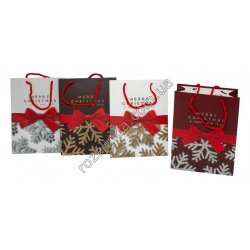 М0568 Пакет подарочный бумажный(12 шт/доза) 'Merry Christmas' снежинка/бантик, 14×12×6см,19гр.(мини)