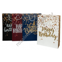 М0615 Пакет подарочный бумажный (12 шт/доза)'Happy Birthday' звезды, 44×31×12см,120гр.(Супер-гигант)