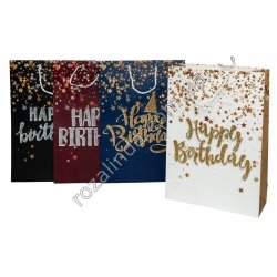 М0615 Пакет подарочный бумажный (12 шт/доза)'Happy Birthday' звезды, 44×31×12см,120гр.(Супер-гигант)