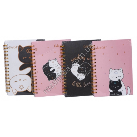 М0529 Блокнот А5 спираль, 100л, клетка, твердая обложка, 'Cute cat объятия', 303-5, 21*15см, 311гр