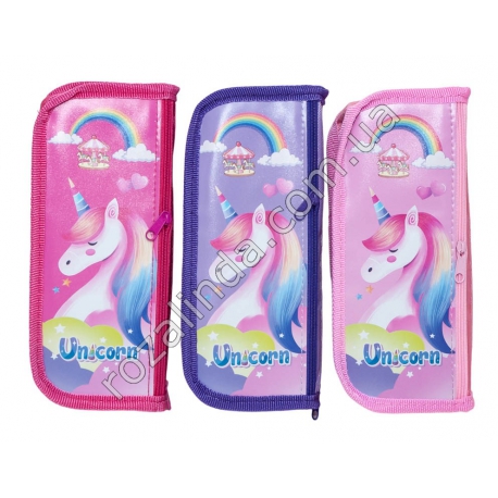 М0450 Пенал 'Unicorn', ткань,обшивка, два кармана, 19.5*9*4см,60гр