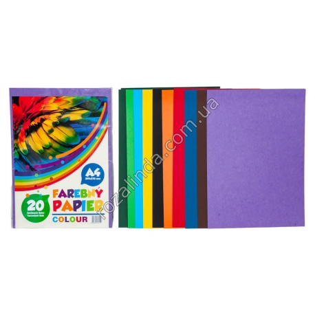 М0563 Картон цветной двухсторонний А4, Farebny papier 20л/10цв, 220г/м2, 21*30см, 317гр,