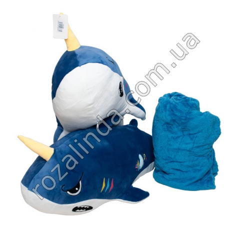 М0688 Подушка-игрушка+плед АКУЛА SHARK 70*23*22см, плед 180*105см, 730гр