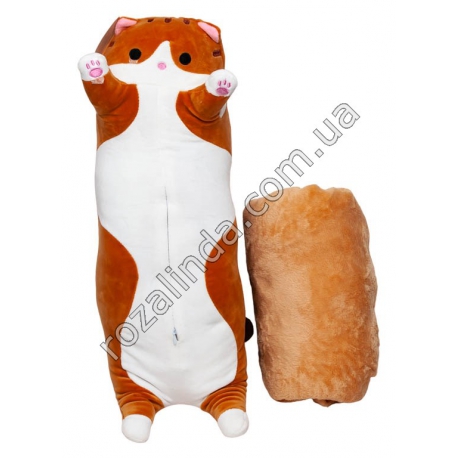 М0690 Подушка-игрушка+плед КОТ БАТОН 60*16*15см, плед 165*100см, 750гр