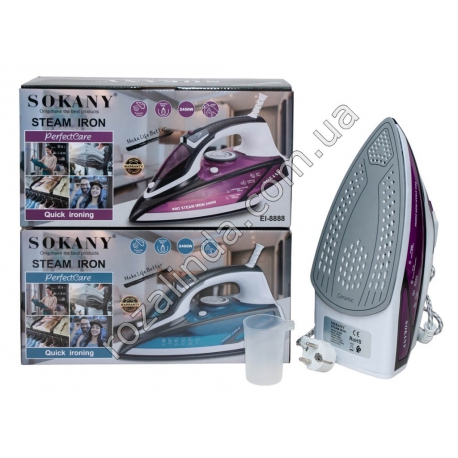 Е0009 Утюг SOKANY ЭИ-8888, керам.подошва, 2400Вт, 450мл,верт.пар.удар, шнур 360, 32*13*16.5см,1144гр