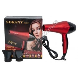 Е0013 Фен для волос SOKANY SK-2211, красный, 2400W, 2 насадки, 2 ск/2 темп, 459гр,