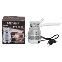 Е0017 Турка электр. SOKANY YLW-606, стекло, 500ml, 500W, съемная ручка, 17*12*18см, 432гр,