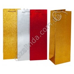 М0709 Пакет подарочный бумажный 12/д (12,8*36*8,4см), 43г, (бутылка) Однотонный блестящий ,