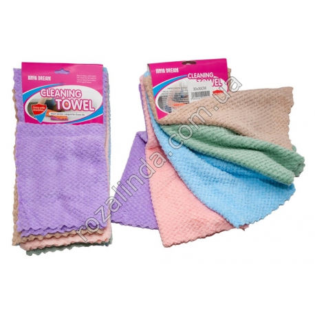 Т0167 Салфетки кухня фибра 5шт/уп, 12уп/д, 'Cleaning Towel' зигзаги, фигурный край, 30*30см, T167, 103гр,