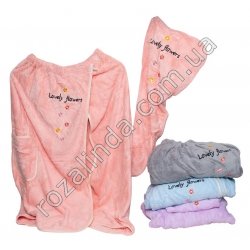 Т0263 Юбка д/сауны + шапка 'Lovely flovers' м/фибра, липучки, T0263, ОТ-68см, h-75, шапоч. 64*27см,435гр