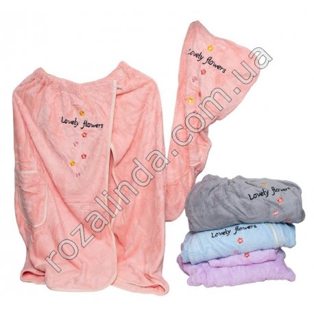 Т0263 Юбка д/сауны + шапка 'Lovely flovers' м/фибра, липучки, T0263, ОТ-68см, h-75, шапоч. 64*27см,435гр