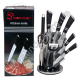 Т0190 Ножи набор 9пр(веер) Priority chef (5ножей+ножницы+экономка керам.+мусат+подставка) черные ручки+две полоски, 1355гр,