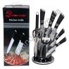 Т0190 Ножи набор 9пр(веер) Priority chef (5ножей+ножницы+экономка керам.+мусат+подставка) черные ручки+две полоски, 1355гр,