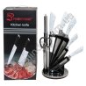 Т0192 Ножи набор 8пр(веер) Priority chef (5ножей+ножницы+мусат+подставка)Белый мрамор, 1220гр,